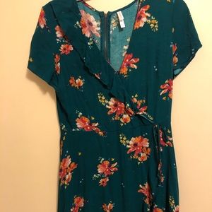 Turquoise/floral wrap dress